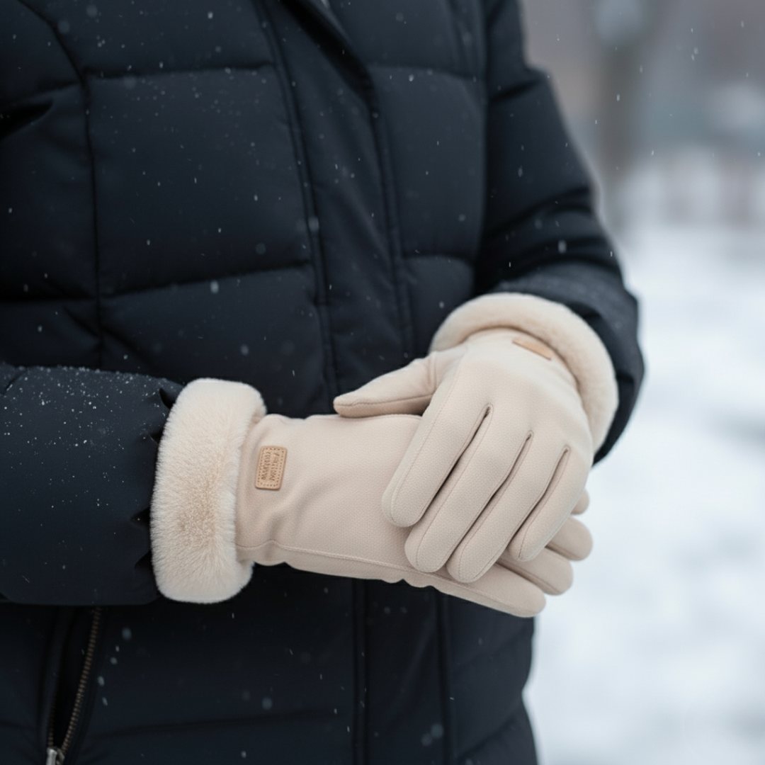 Touchscreen Handschuhe mit Plüschfutter – WinterGrip Beige