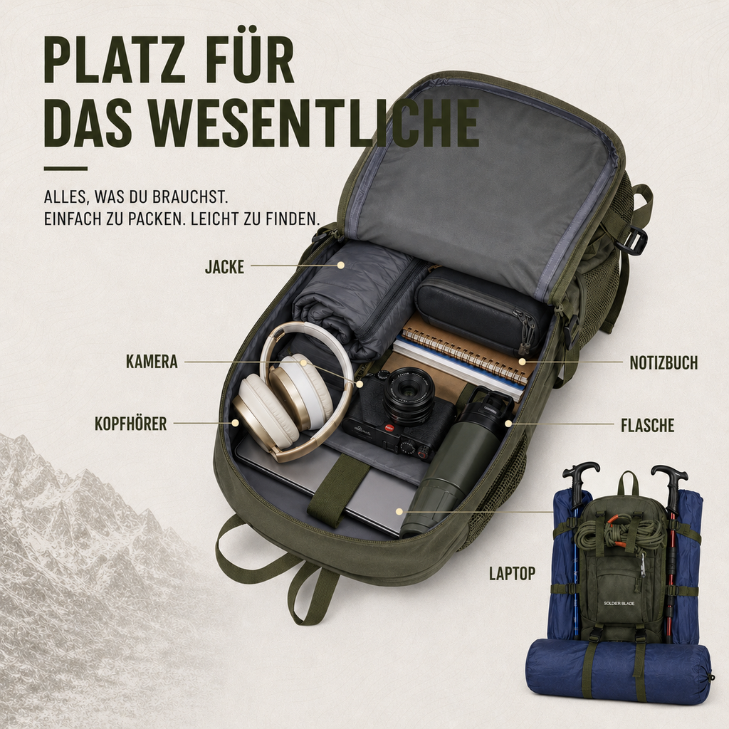 Wanderrucksack 45L Wasserabweisend – BergSturm Pro