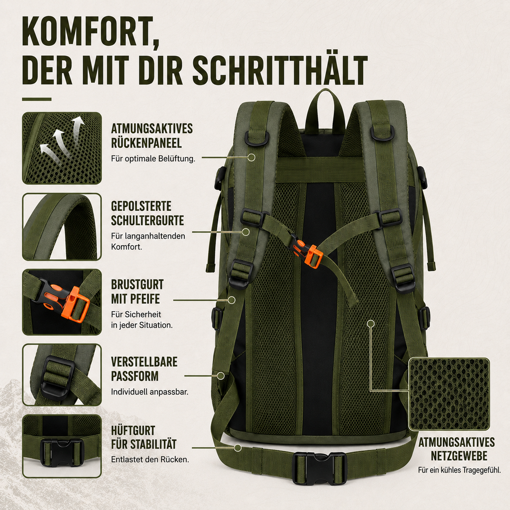 Wanderrucksack 45L Wasserabweisend – BergSturm Pro