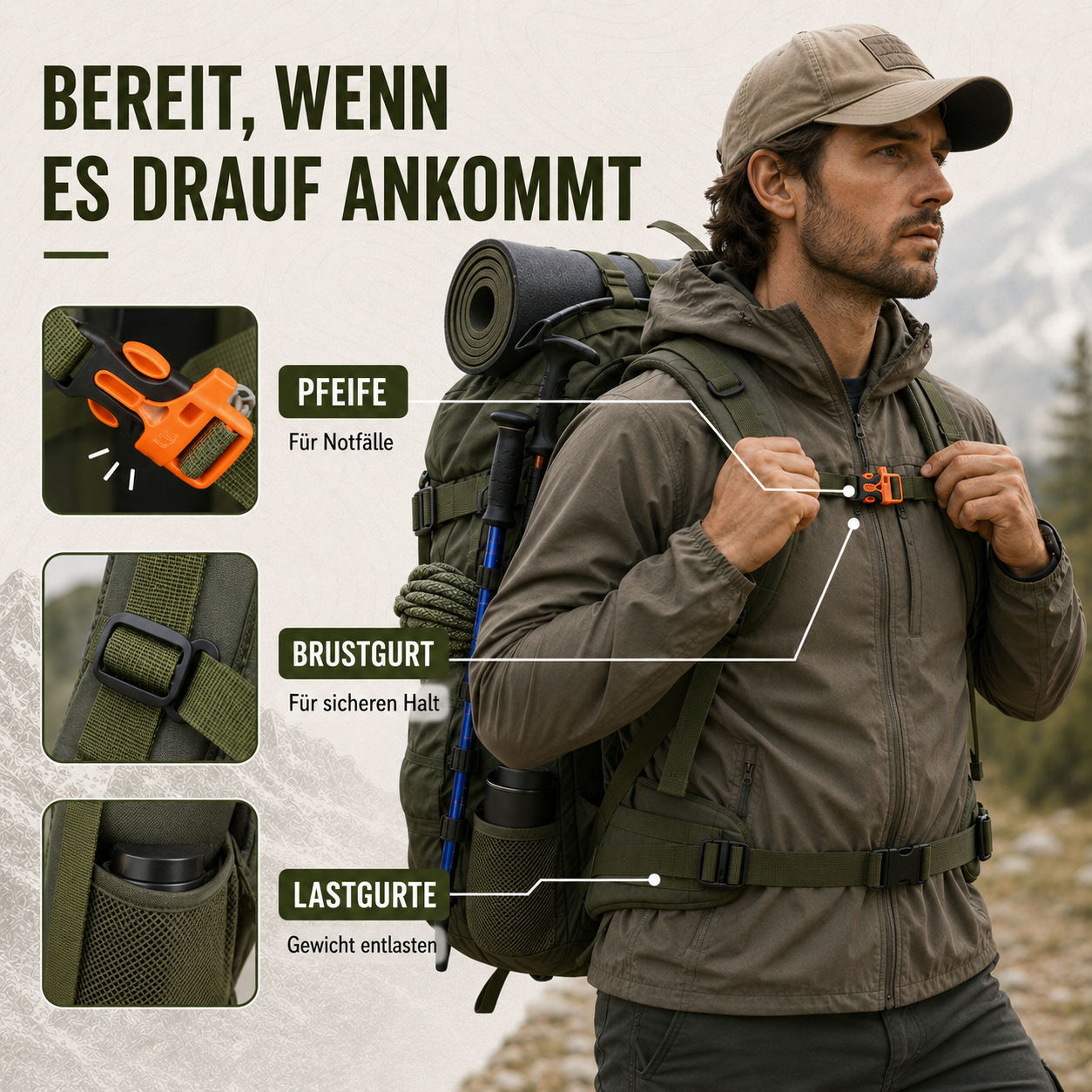 Wanderrucksack 45L Wasserabweisend – BergSturm Pro