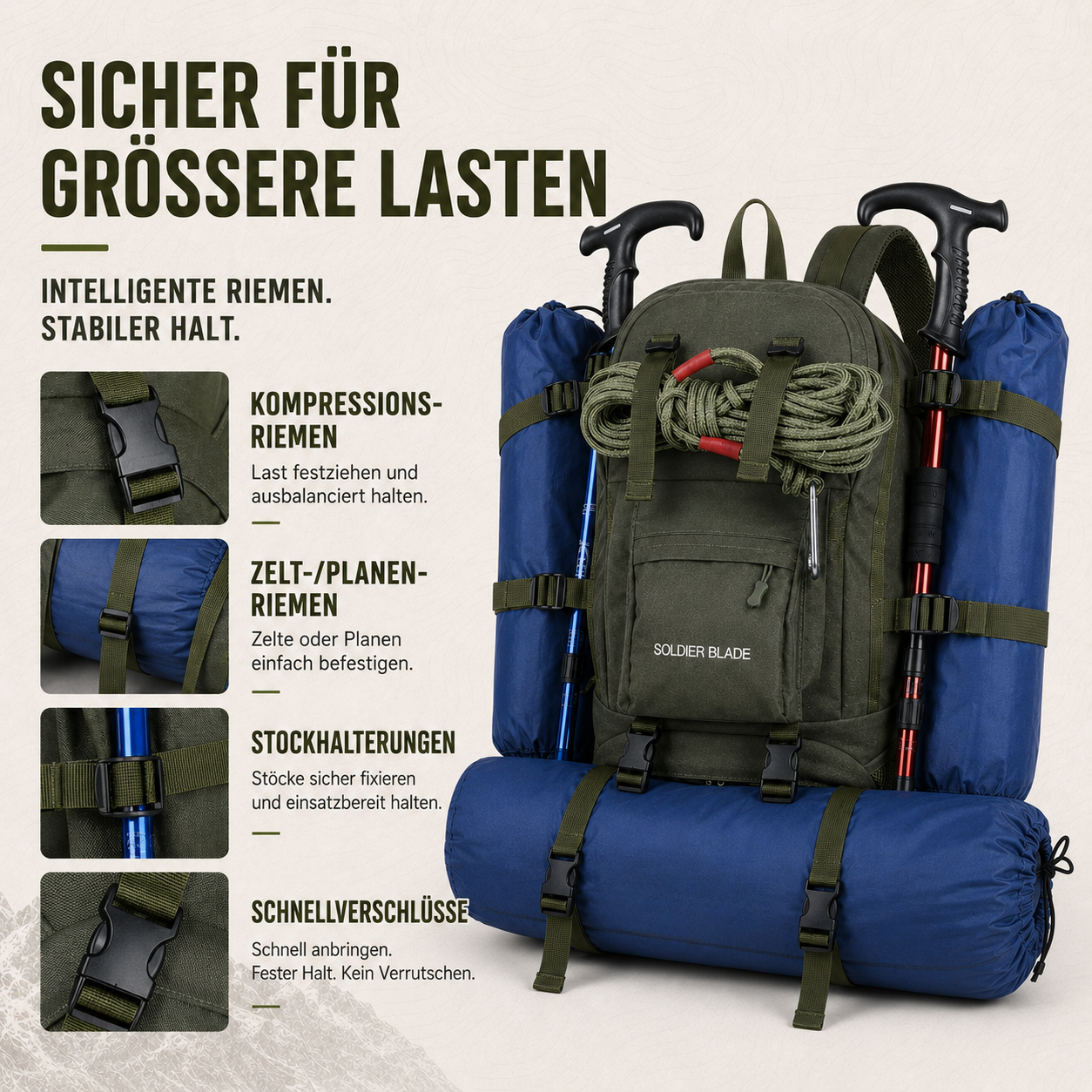 Wanderrucksack 45L Wasserabweisend – BergSturm Pro