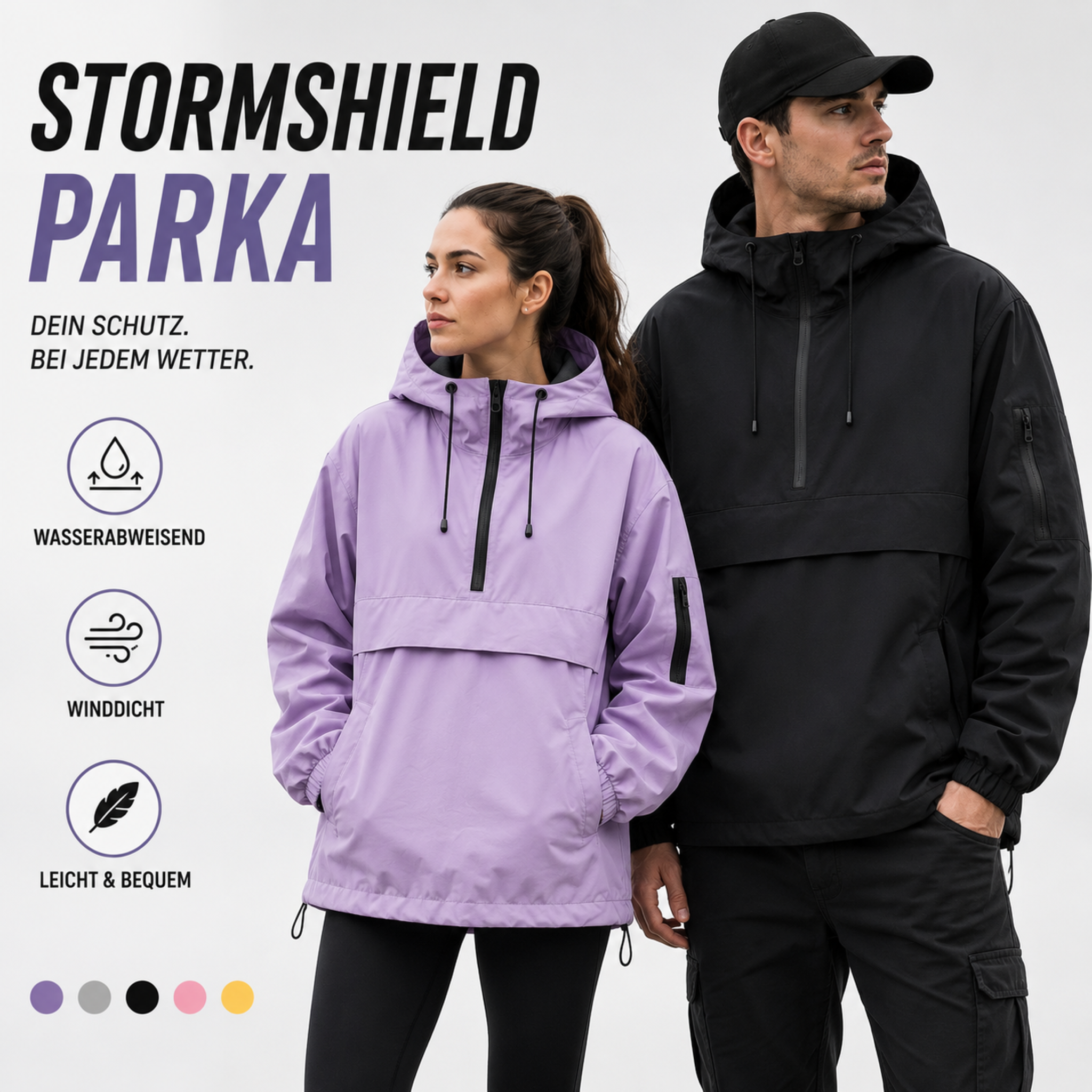 Wasserdichter Allwetter-Mantel mit Kapuze & Fronttasche – StormShield Parka