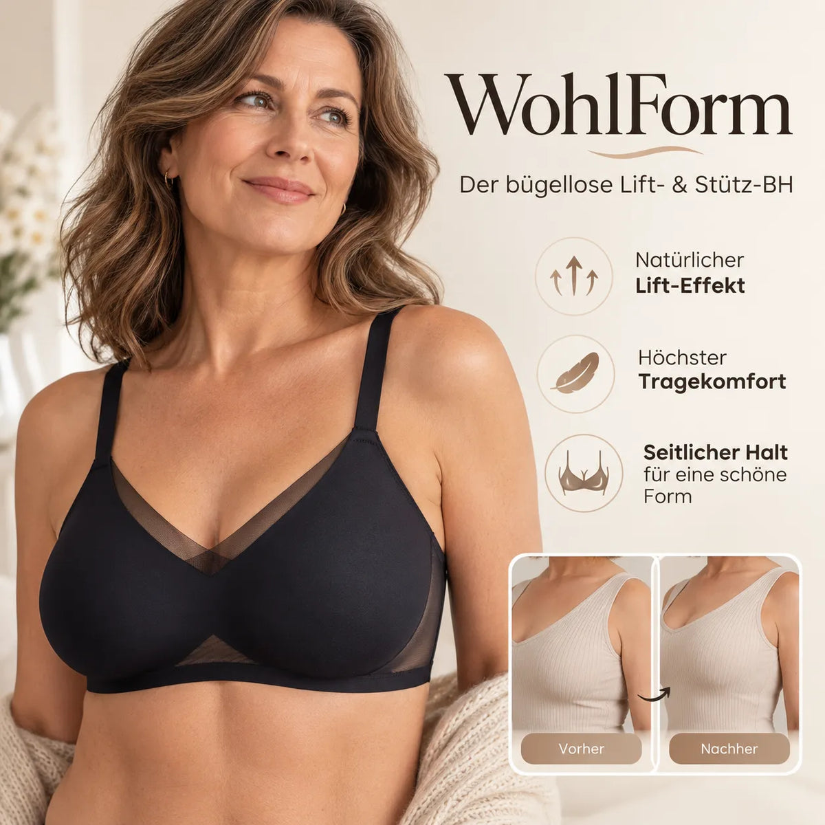 WohlForm - Der bügellose 4-Zonen-Push Up-BH für bessere Haltung