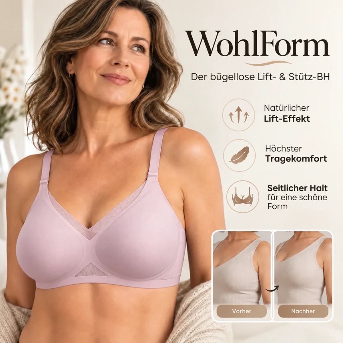 WohlForm - Der bügellose 4-Zonen-Push Up-BH für bessere Haltung