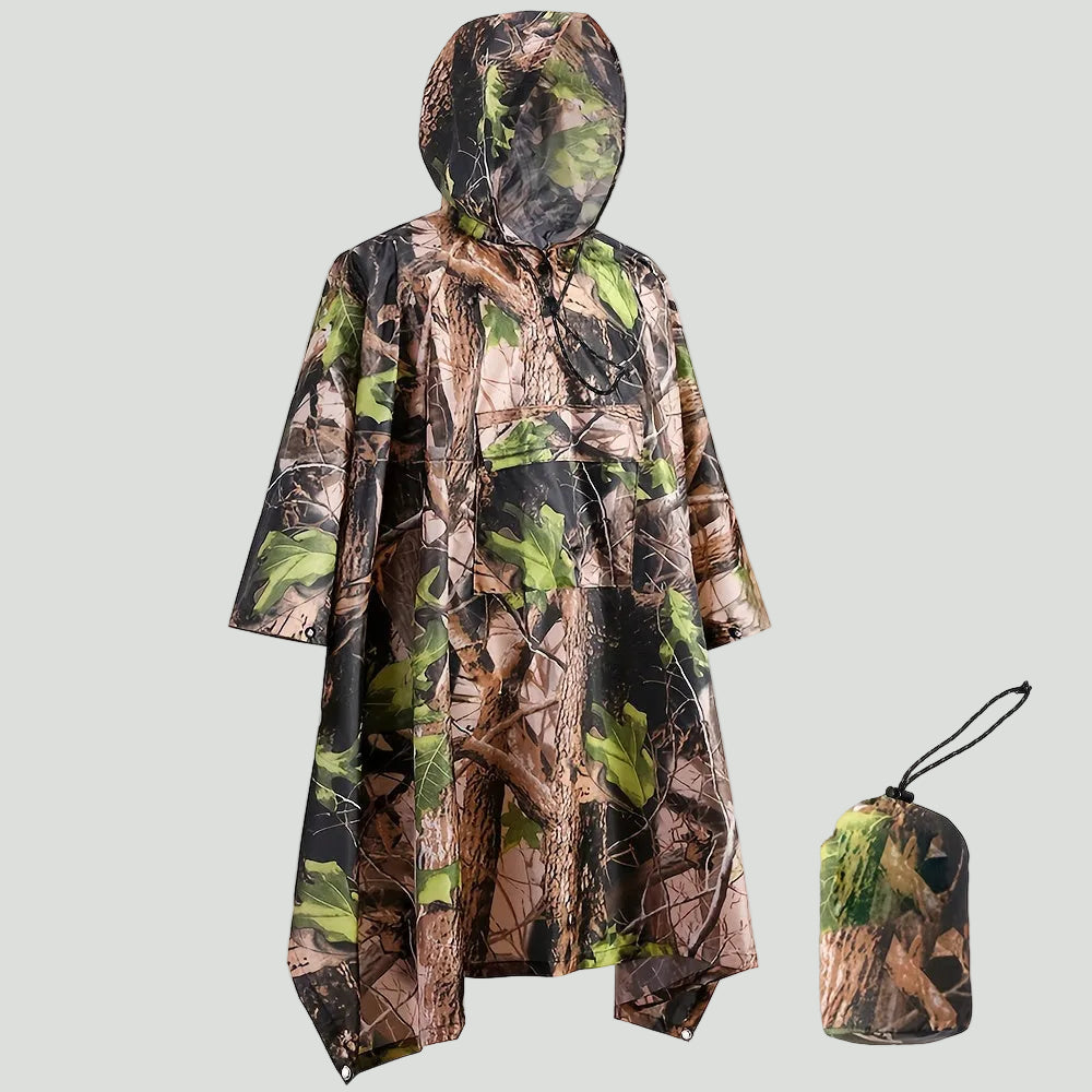 Camouflage Regenponcho – leicht, wasserabweisend, mit Kapuze