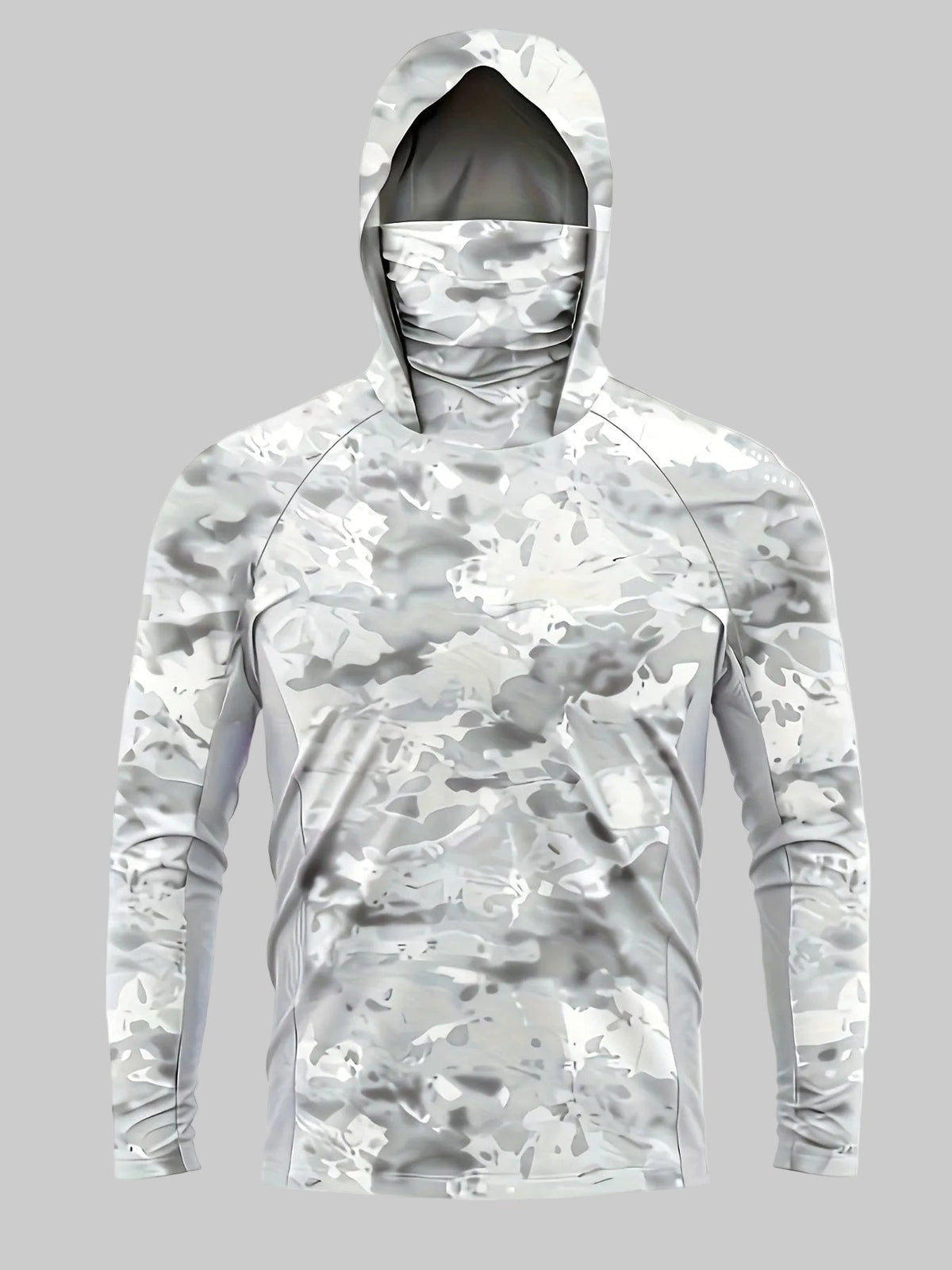 Camouflage Funktionsshirt mit Kapuze – langärmliges Outdoor-Layer mit Gesichtsschutz