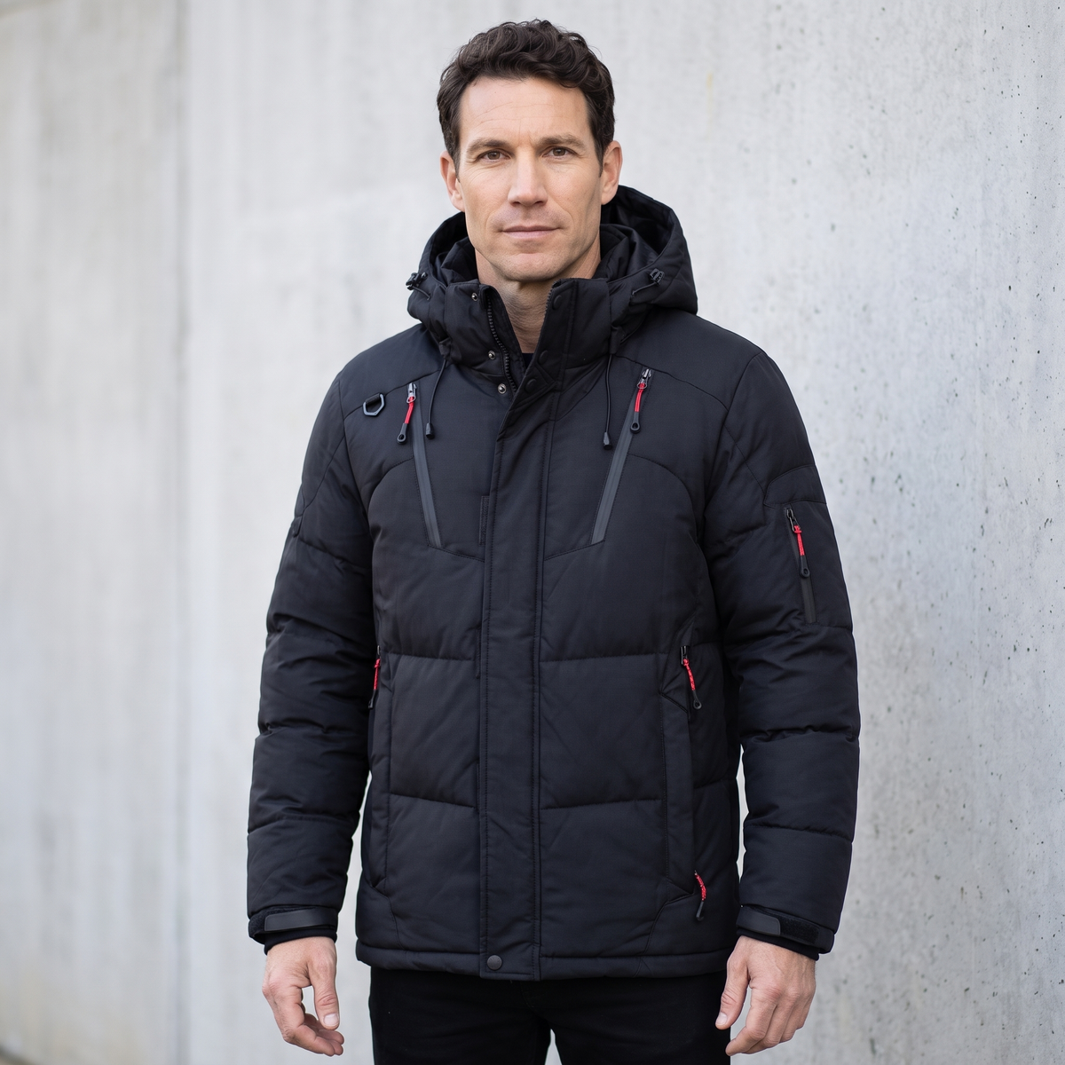 Herren Steppjacke mit 7 Taschen – Daunenjacke mit Kapuze für den Winter