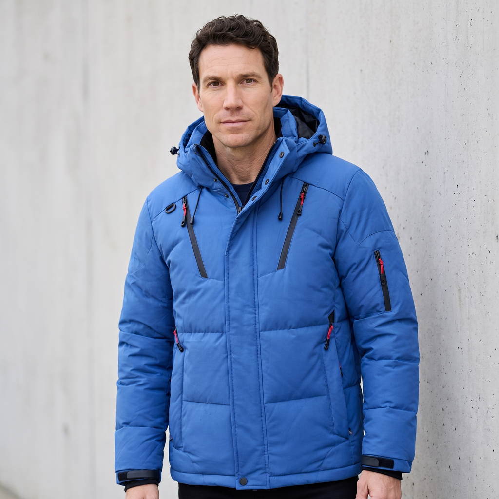 Herren Steppjacke mit 7 Taschen – Daunenjacke mit Kapuze für den Winter