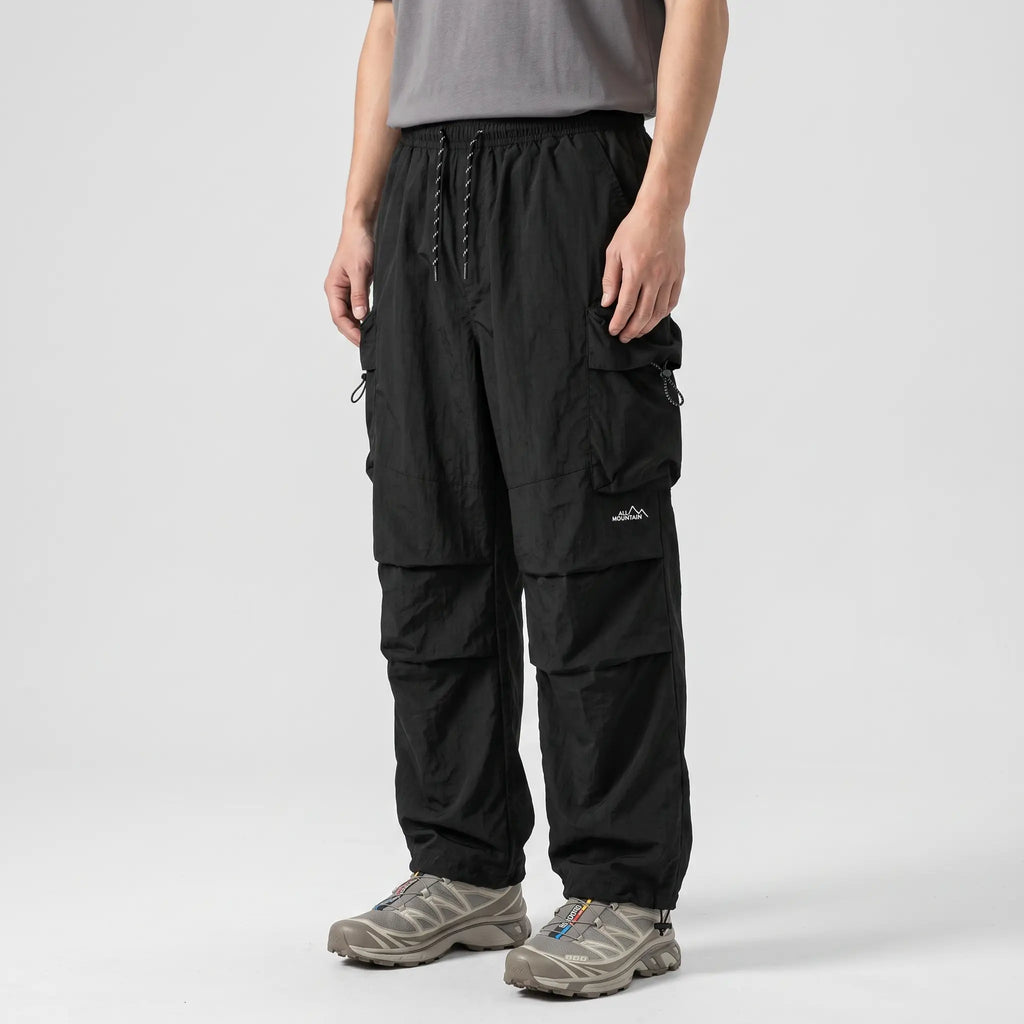 Herren Cargohose Baggy – weit geschnittene Parachute-Hose mit Reißverschlusstaschen