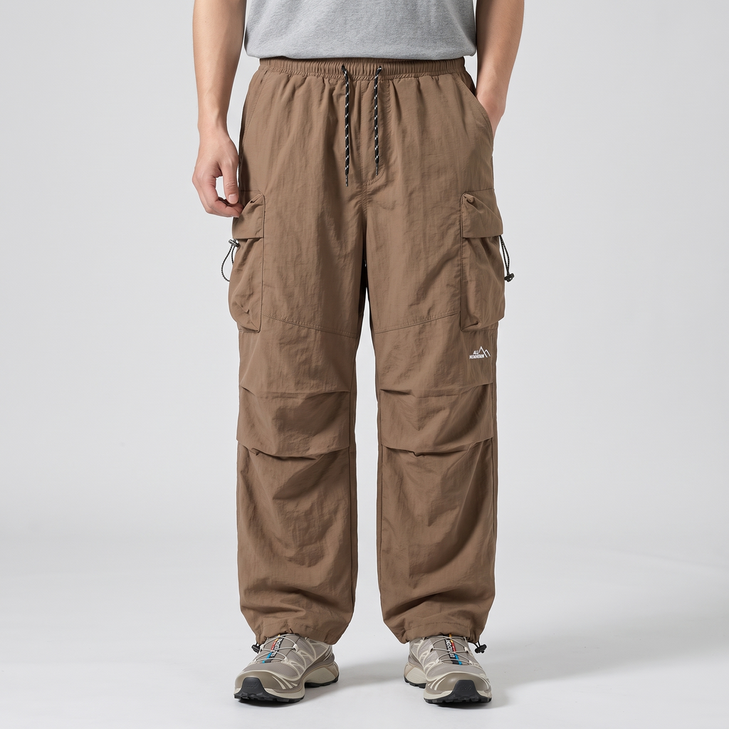 Herren Cargohose Baggy – weit geschnittene Parachute-Hose mit Reißverschlusstaschen