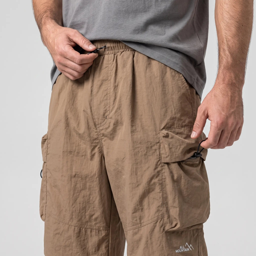 Herren Cargohose Baggy – weit geschnittene Parachute-Hose mit Reißverschlusstaschen