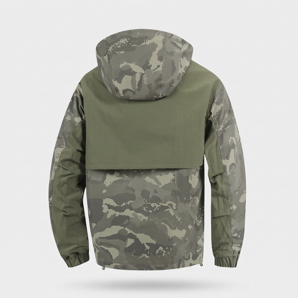 Herren Camo-Windbreaker – leichter Anorak mit Kapuze, Half-Zip