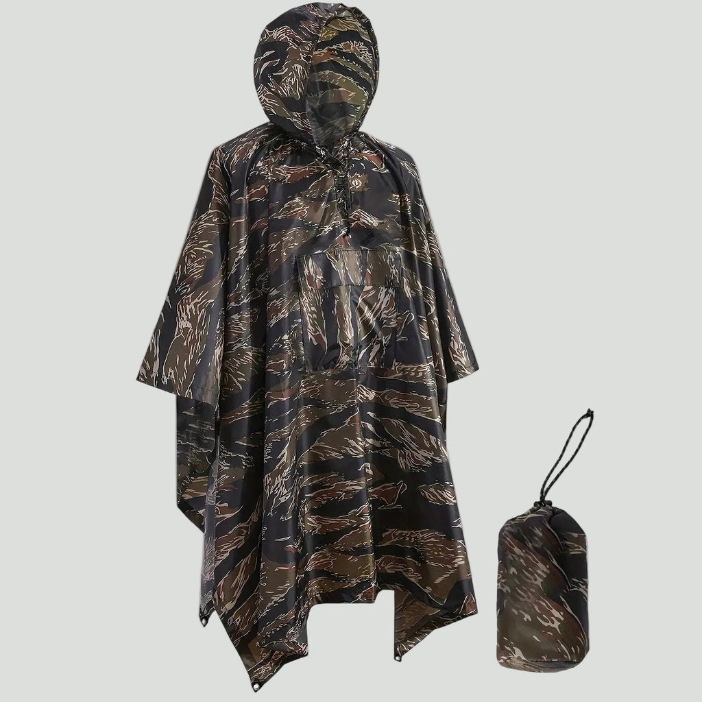 Camouflage Regenponcho – leicht, wasserabweisend, mit Kapuze