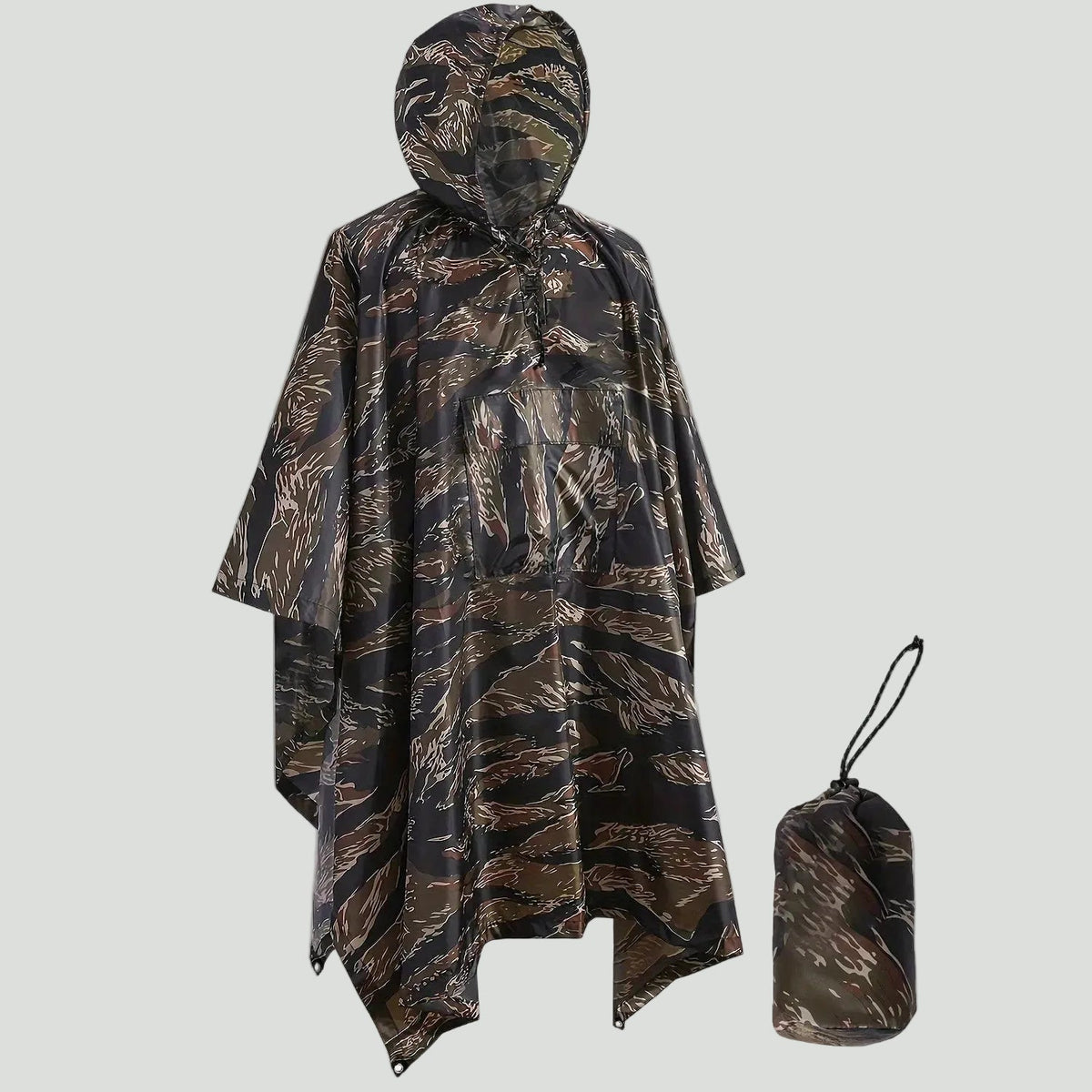 Camouflage Regenponcho – leicht, wasserabweisend, mit Kapuze