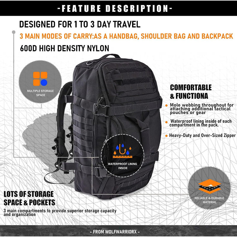 3-in-1 Militär-Duffle-Bag – Tactical Reise-Outdoor-Rucksack, wasserdicht