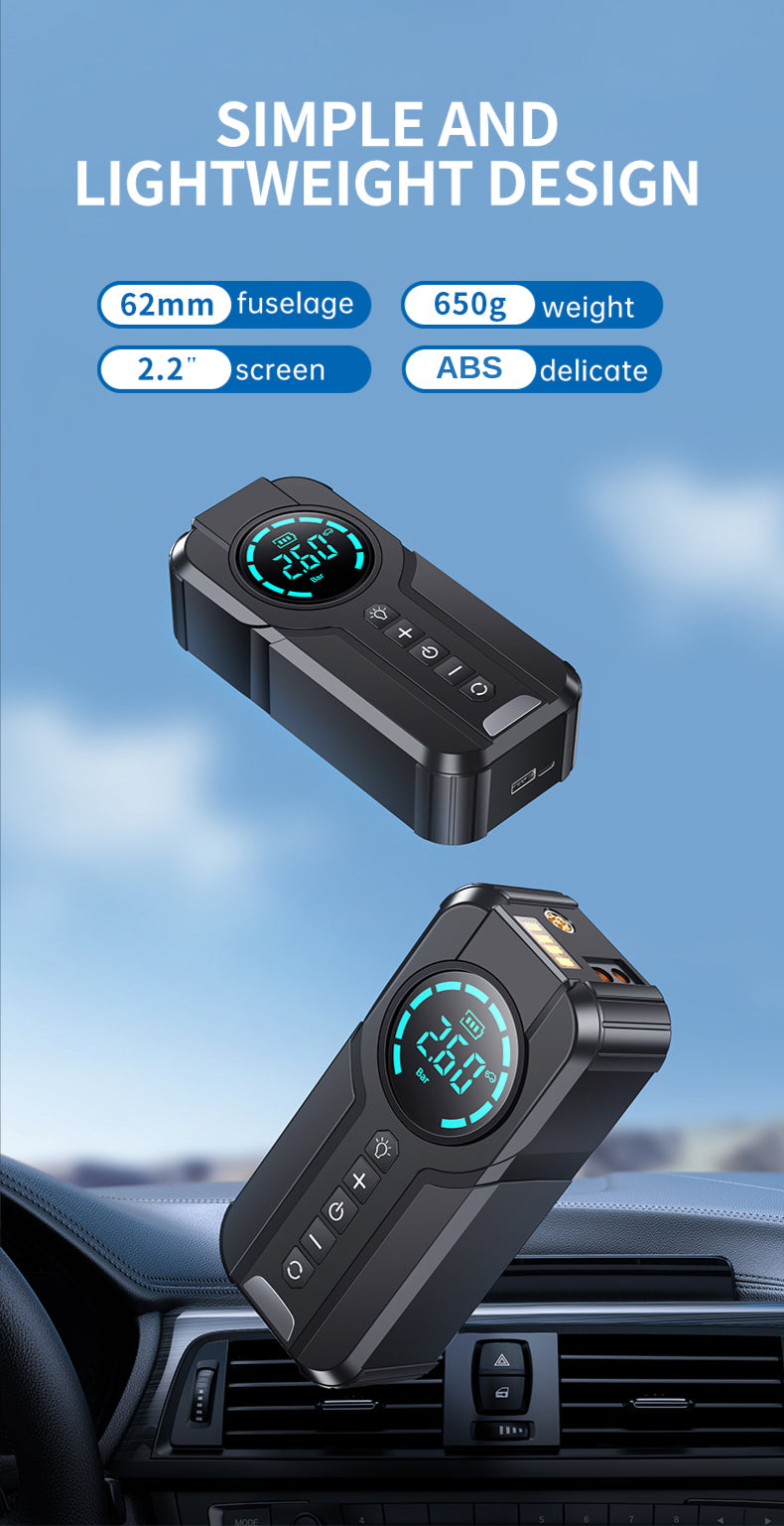 4-in-1 Auto-Starthilfe-Booster mit Kompressor & USB-Powerbank