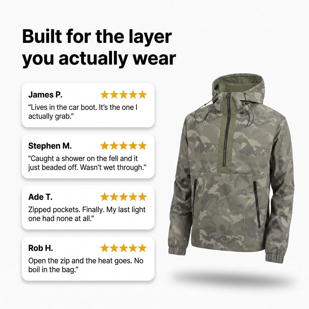 Herren Camo-Windbreaker – leichter Anorak mit Kapuze, Half-Zip