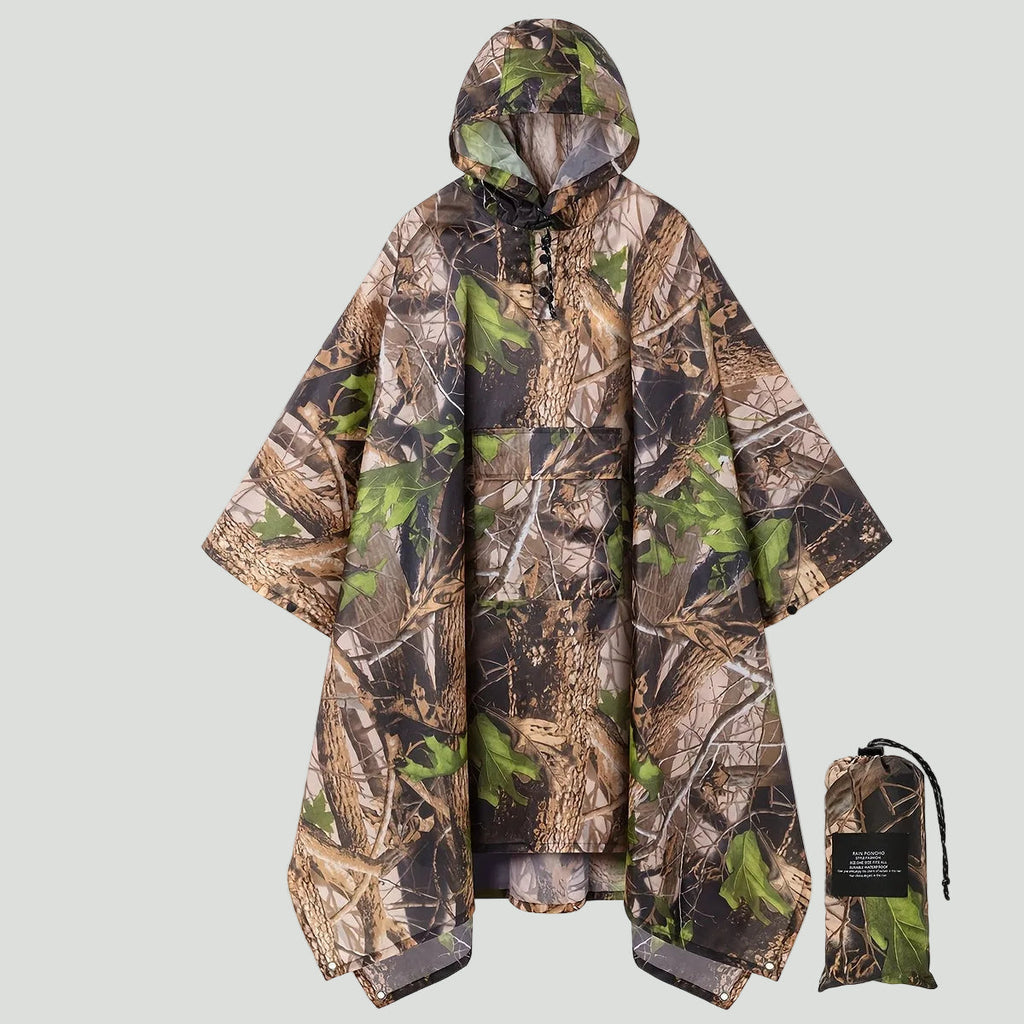 Camouflage Regenponcho – leicht, wasserabweisend, mit Kapuze
