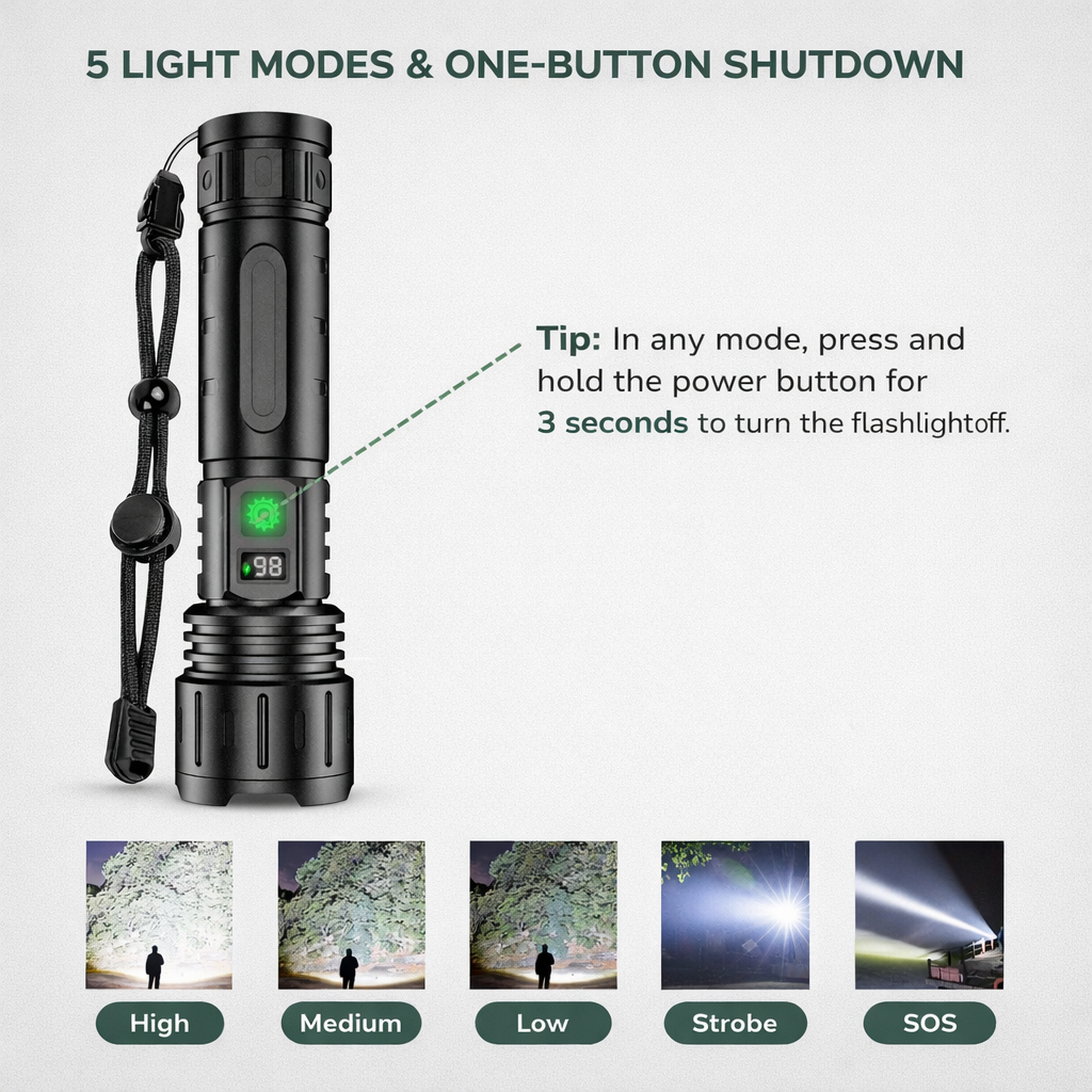 Ultrahelle, wiederaufladbare LED-Taschenlampe mit Powerbank-Funktion