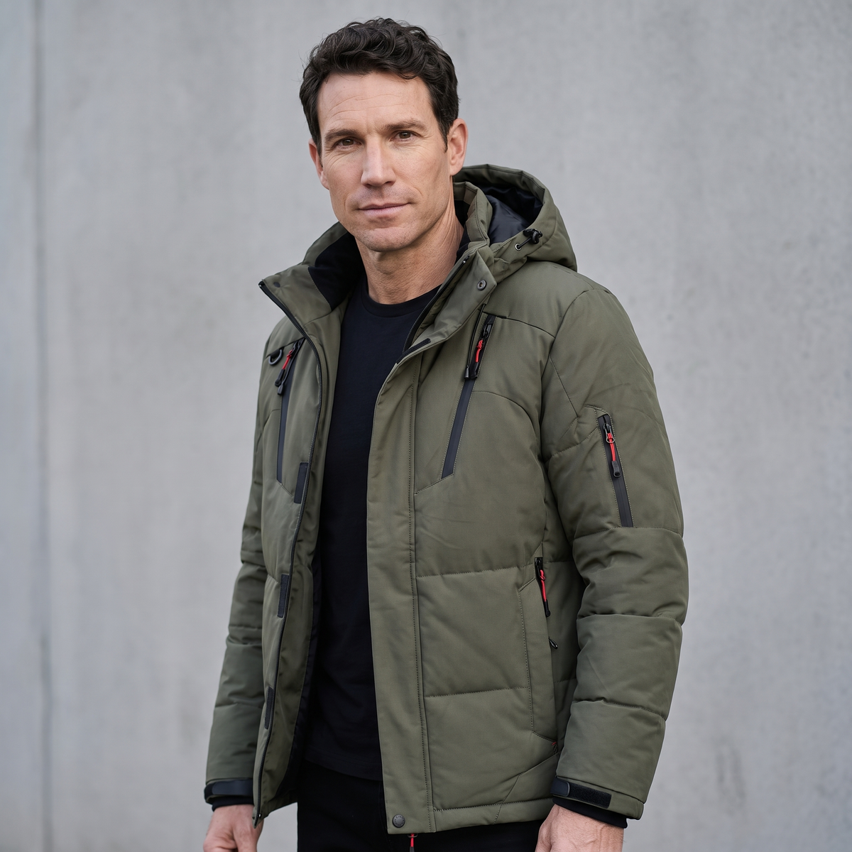 Herren Steppjacke mit 7 Taschen – Daunenjacke mit Kapuze für den Winter