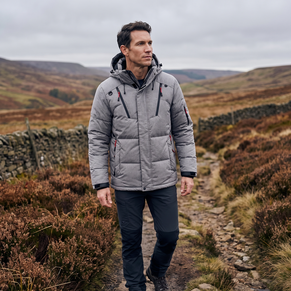 Herren Steppjacke mit 7 Taschen – Daunenjacke mit Kapuze für den Winter