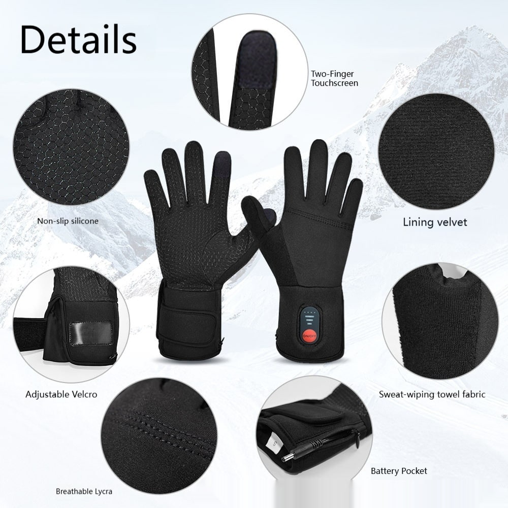 Beheizbare Winterhandschuhe mit Touchscreen-Fingerspitzen und Akkubetrieb