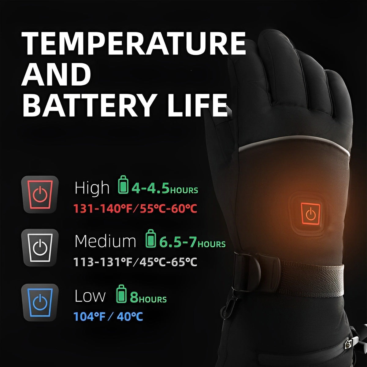 Beheizbare Handschuhe mit Akku und wasserdichten Touchscreen-Fingerspitzen