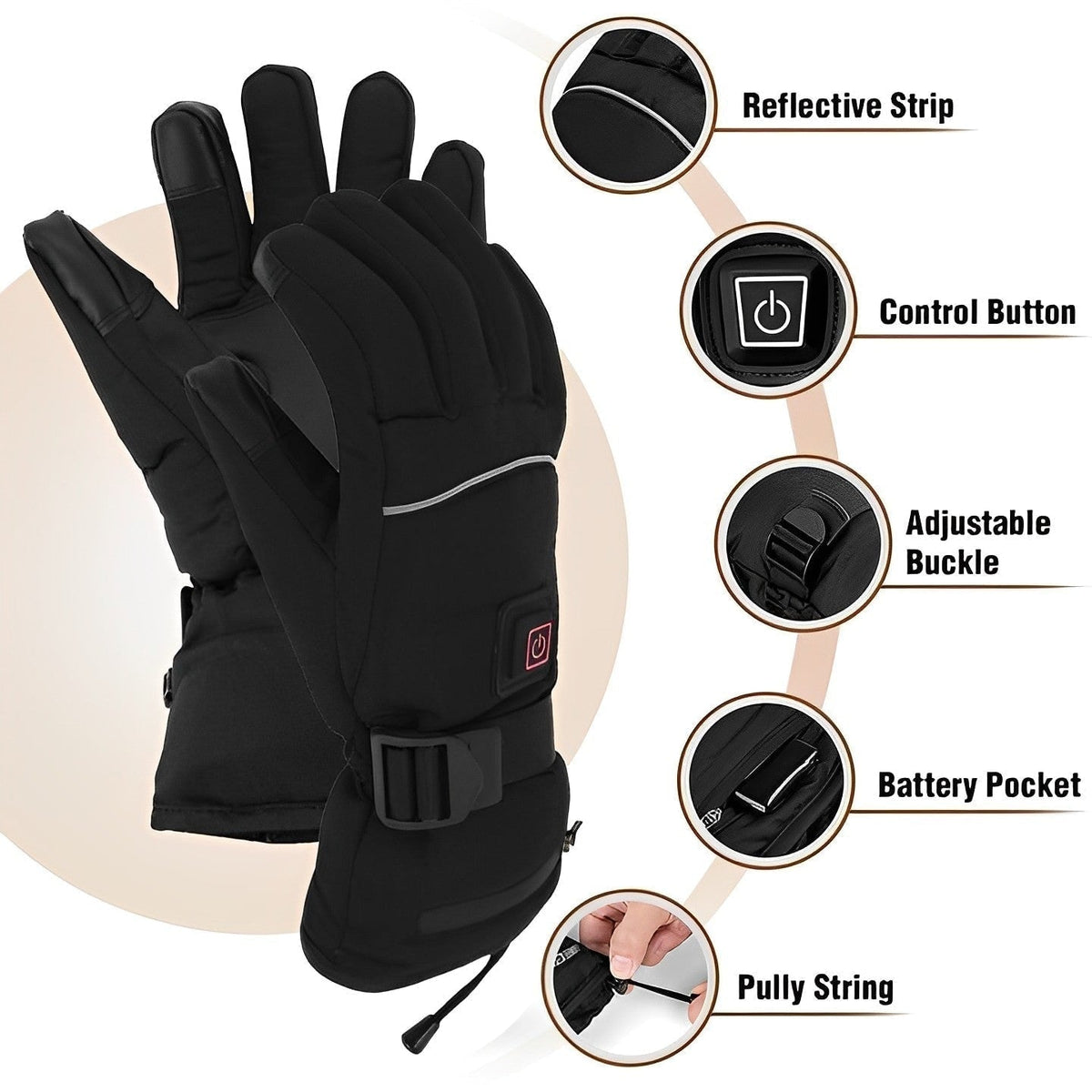 Beheizbare Handschuhe mit Akku und wasserdichten Touchscreen-Fingerspitzen