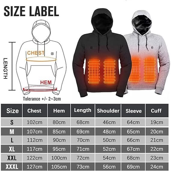 Beheizbarer Hoodie mit USB-Heizzonen und Kordelzug-Kapuze