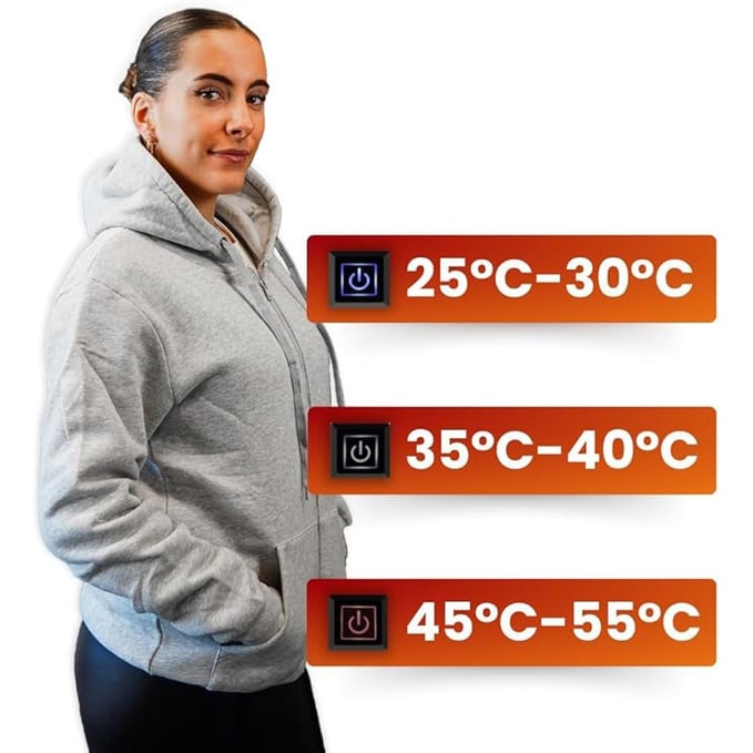 Beheizbarer Hoodie mit USB-Heizzonen und Kordelzug-Kapuze