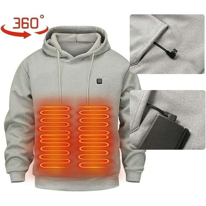 Beheizbarer Hoodie mit USB-Heizzonen und Kordelzug-Kapuze