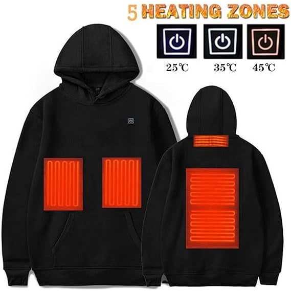 Beheizbarer Hoodie mit USB-Heizzonen und Kordelzug-Kapuze