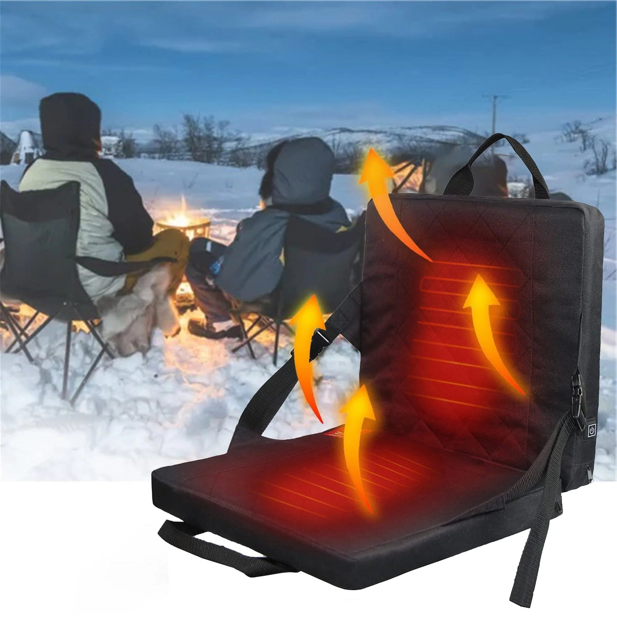 Tragbare beheizbare Sitzauflage mit Rückenlehne für Auto und Campingstühle