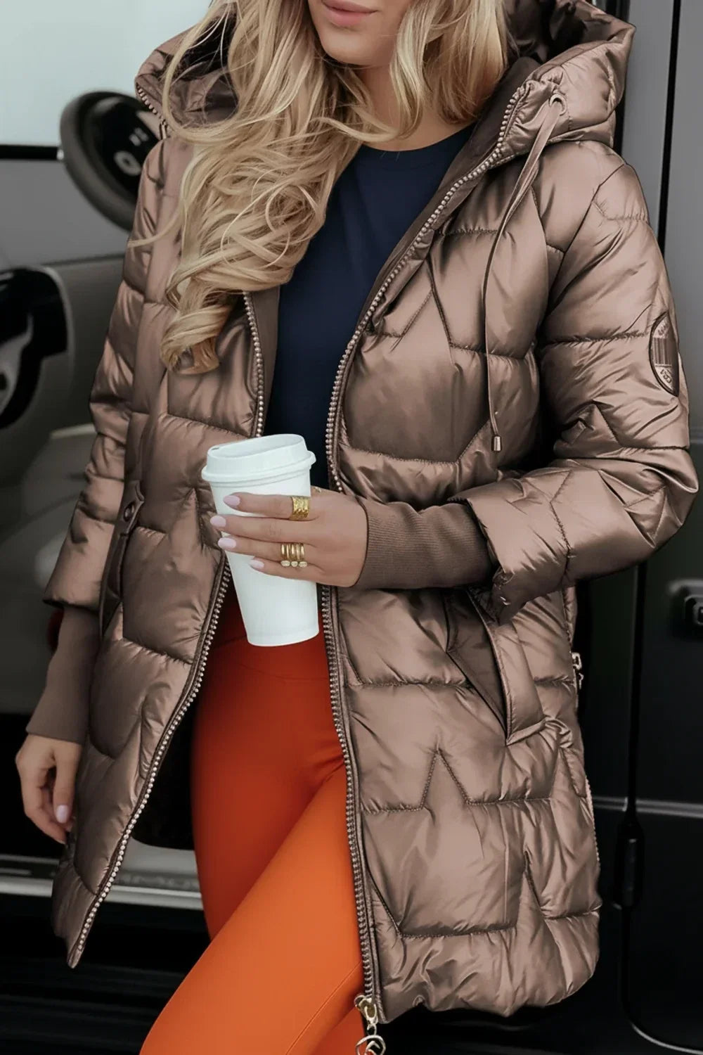 Steppjacke mit Kapuze, Longline-Schnitt für Damen