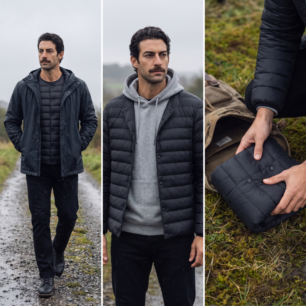 Herren Daunenjacke – wandelbarer V-Ausschnitt, leicht gesteppt