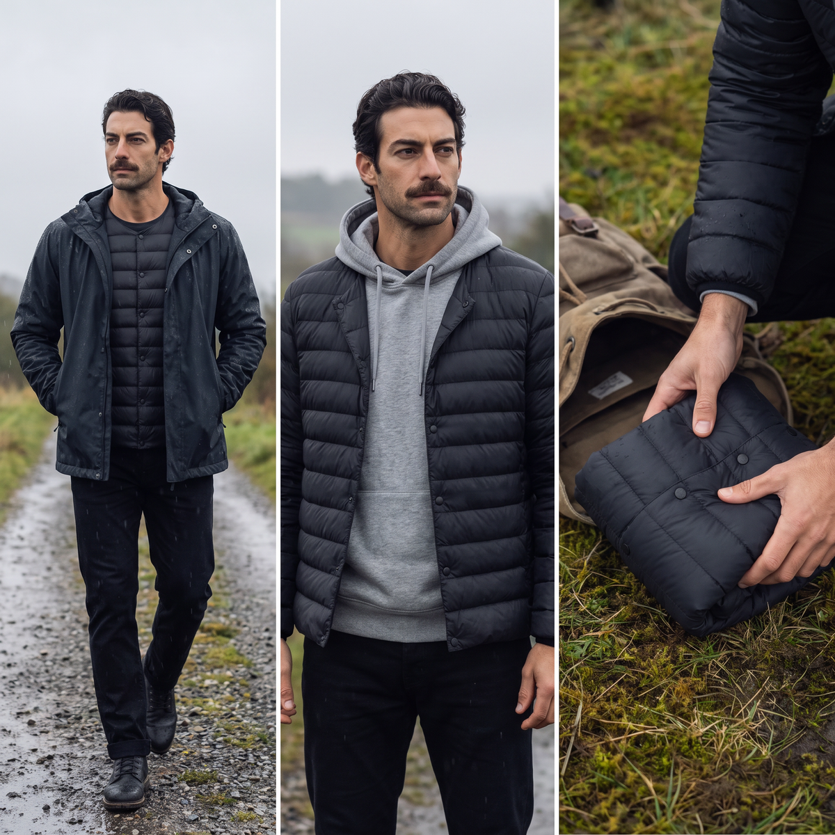 Herren Daunenjacke – wandelbarer V-Ausschnitt, leicht gesteppt
