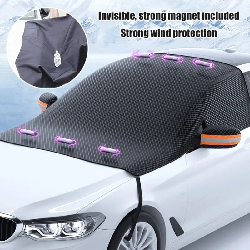 Magnetische Frontscheibenabdeckung mit Seitenspiegelschutz und Reflektorstreifen