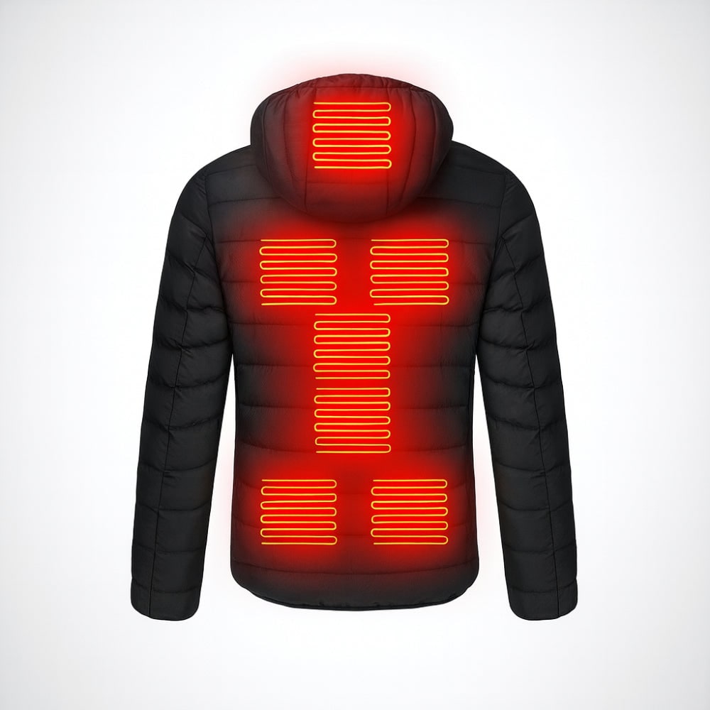 Herren beheizbare Steppjacke mit Temperaturregelung und Kapuze