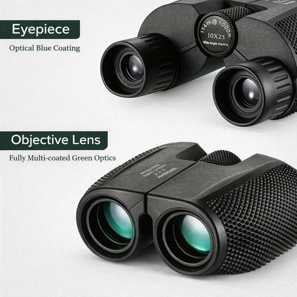 Kompaktes Fernglas 10x mit 25-mm-Frontlinsen für die Naturbeobachtung