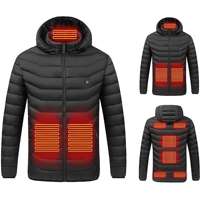 Beheizbare Steppjacke mit 9 Heizzonen und Kapuze