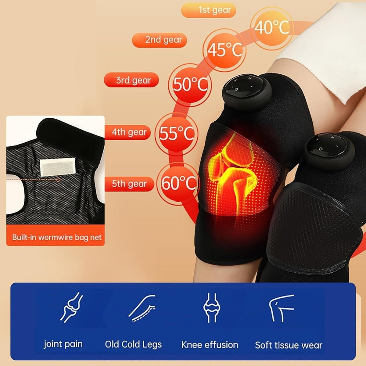 Beheizbare Knie-Massagebandage mit Vibration und digitaler Steuerung