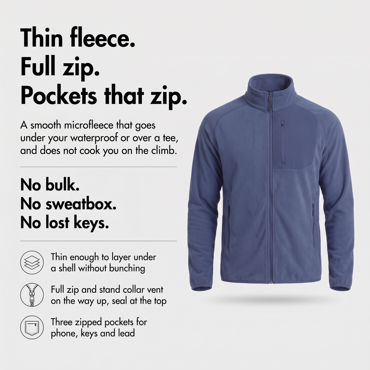 Herren Fleecejacke leicht – Zip-Fleece für Spaziergänge und Wandern