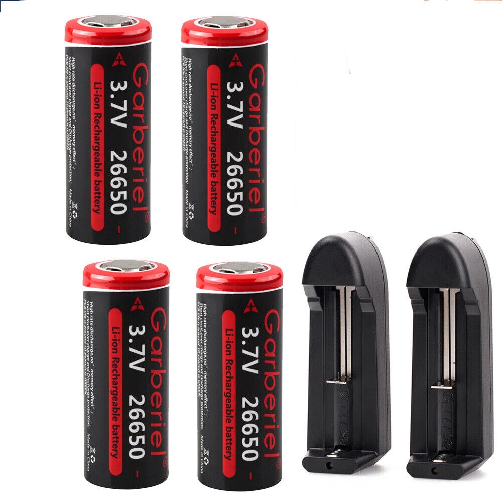 26650 Li-Ion 3,7V wiederaufladbare Akkus – Flat-Top, Hochkapazität (2er-Set)