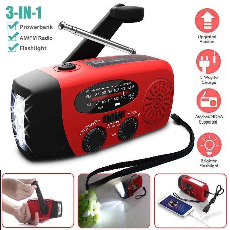Tragbares Notfall-Handkurbel-Solarradio – AM/FM/Wetterband, LED-Taschenlampe & 1000mAh-Powerbank