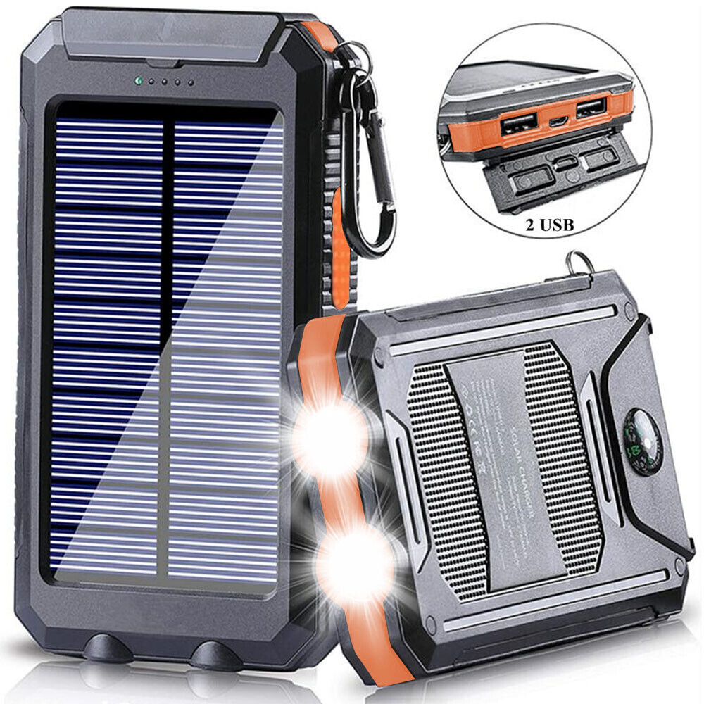 10.000mAh Solar-USB Doppel-Ladegerät – wasserdicht, stoßfest, mit LED-Licht