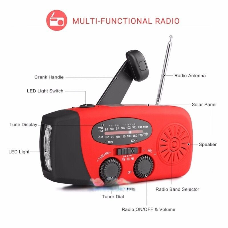 Tragbares Notfall-Handkurbel-Solarradio – AM/FM/Wetterband, LED-Taschenlampe & 1000mAh-Powerbank