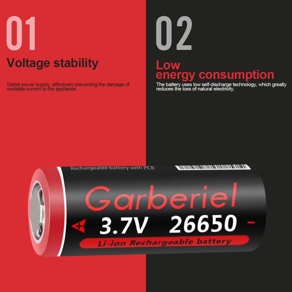 26650 Li-Ion 3,7V wiederaufladbare Akkus – Flat-Top, Hochkapazität (2er-Set)