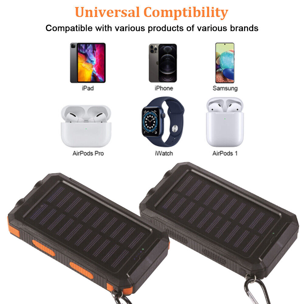 10.000mAh Solar-USB Doppel-Ladegerät – wasserdicht, stoßfest, mit LED-Licht