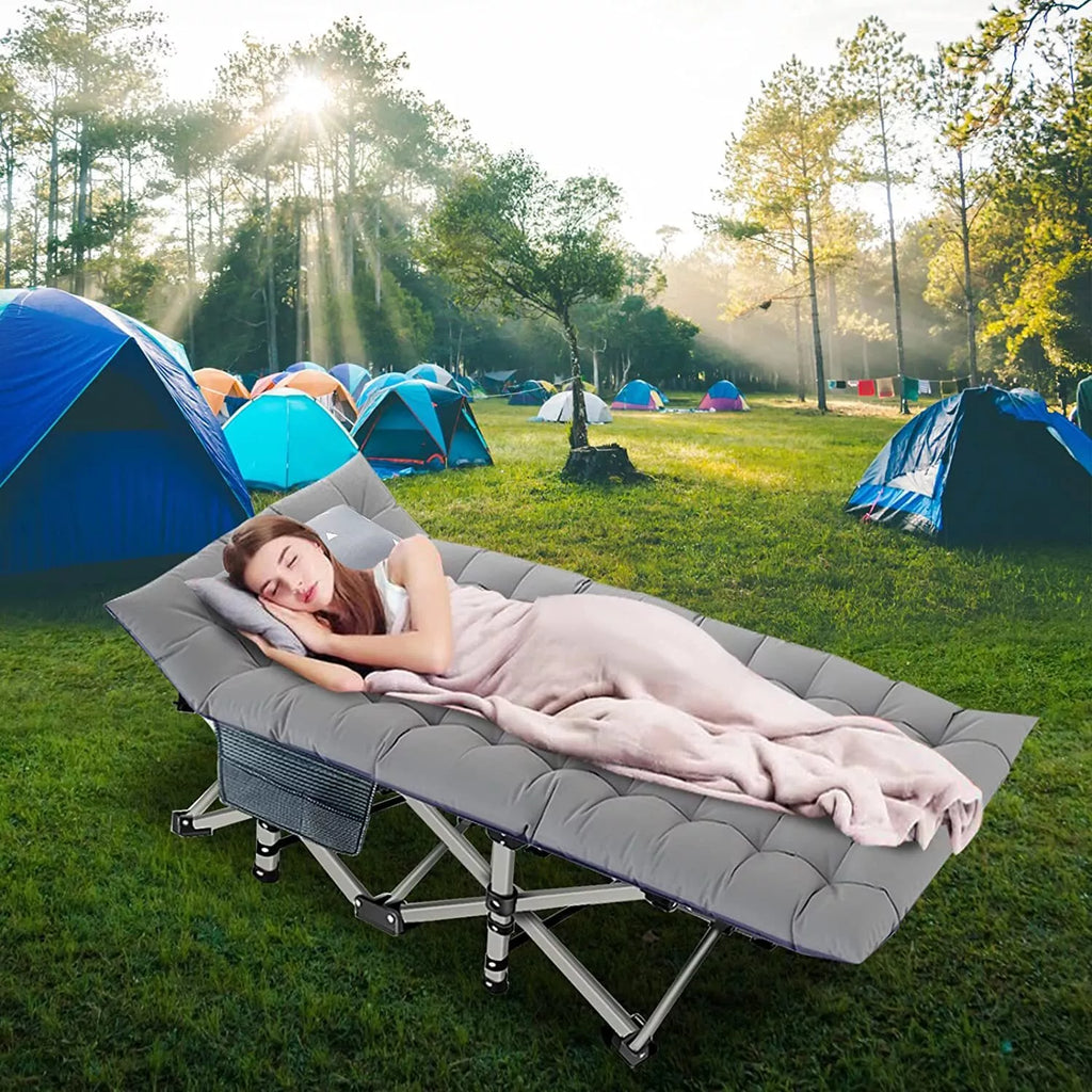 Camping-Liege mit Matratze – tragbares Klappbett für draußen