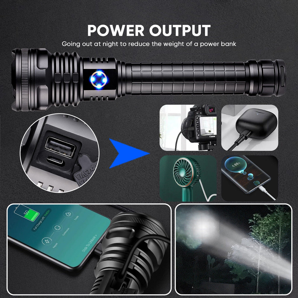 99.000LM Leistungsstarke XHP90 USB-wiederaufladbare LED-Taschenlampe